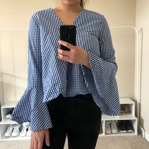 Gingham bell sleeve top